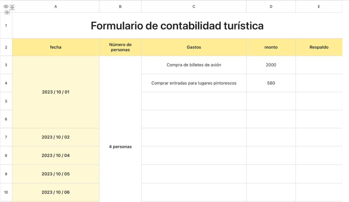 Formulario de contabilidad turística